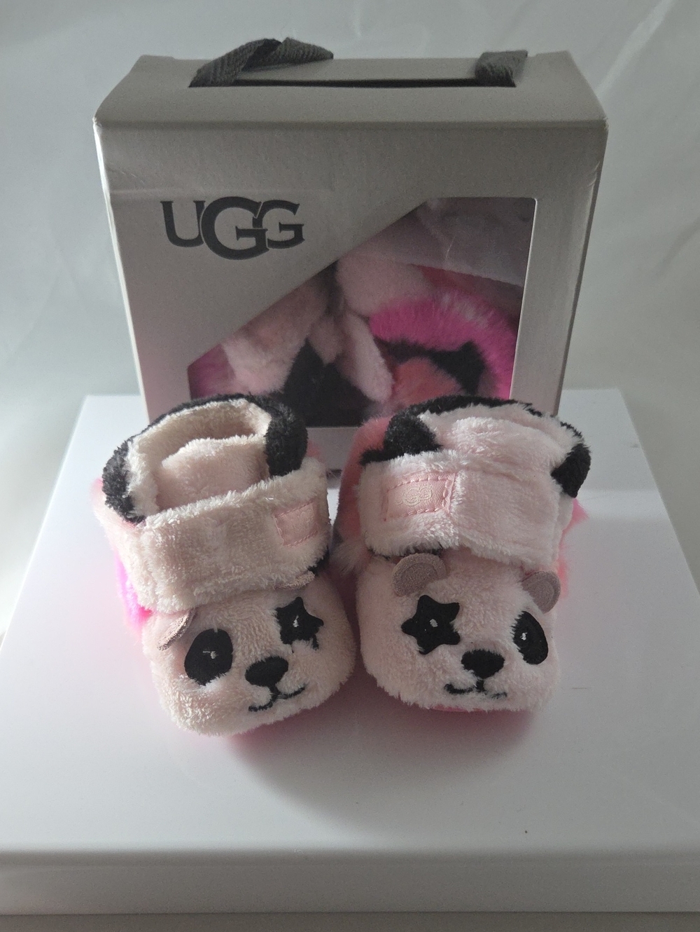 UGG Kids Pink Panda Plush Slippers